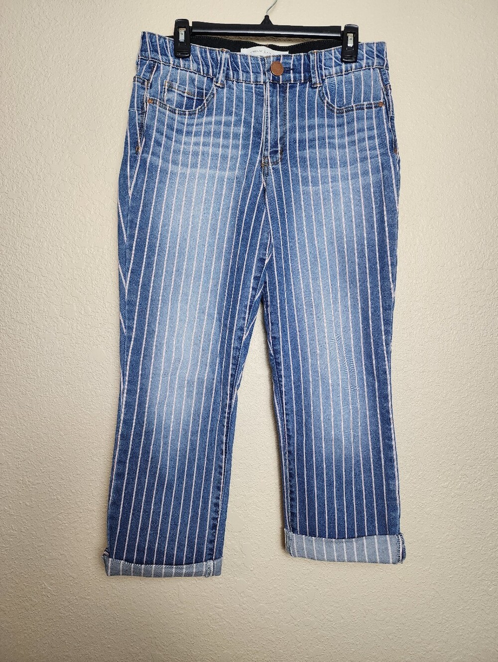 Vintage America Fab Body Sculpt Crop Pinstripe Jeans Size 10/30